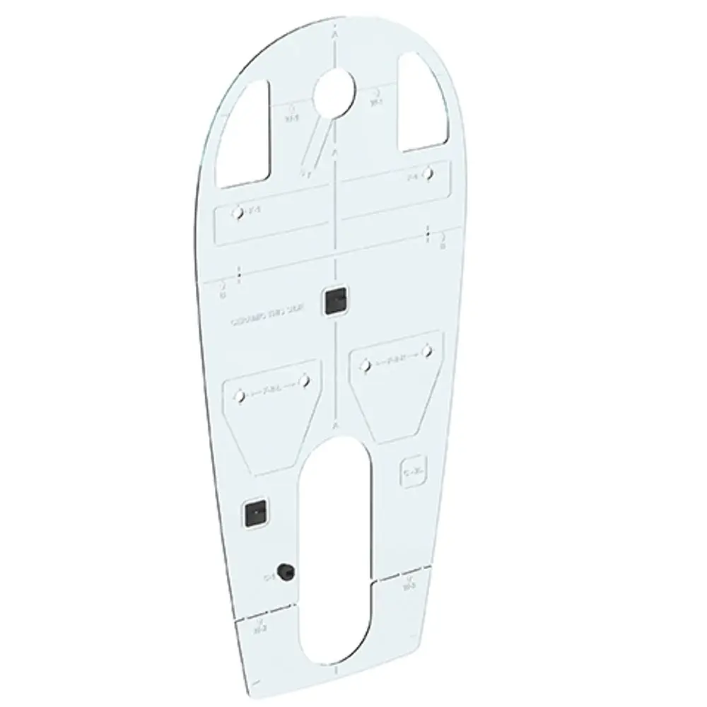Montageschablone und Kabelhalter von Ideal Standard, transparent, ausgestattet mit verschiedenen Markierungen zur Installation und Führung von Kabeln.